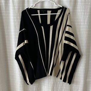 Black and Cream Striped Women's Sweater Poncho